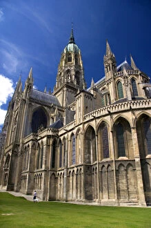 The Bayeux Cathedral in the commune of Bayeux in the region of Basse-Normandie, Normandy