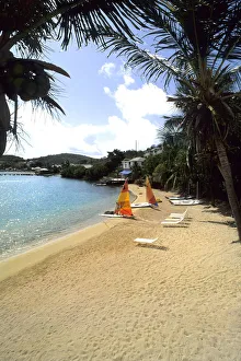 Watercraft Prints: Beach and sailboats at Falmouth Beach in Antigua