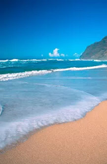 Beach scene on Kauai, Hawaii. Barking Sands beach. wave, water, ocean, coast