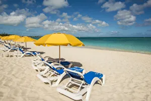 Beach umbrellas on Grace Bay Beach, Providenciales, Turks and Caicos Islands, Caribbean