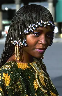Woman Prints: Beautiful Cameroon Africa woman in native costume with head dress and colorful costume