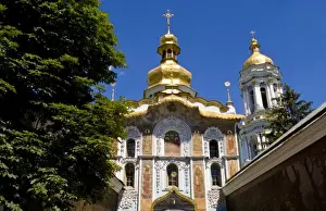 Kiev Prints: Beautiful entrance cathedral dome of the famous Trinity Over the Gate Church in Kiev