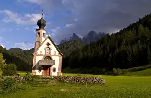 Images Dated 19th October 2020: Beautiful isolated lonely church called Rainui in valley in the Italian Dolomites