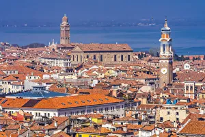 Neighborhood Prints: Beautiful orange roofs and neighborhoods, houses and church in Venice, Italy