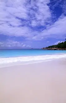 La Digue Prints: Beautiful perfect scene of the famous beach and water at La Digue in the Seychelle