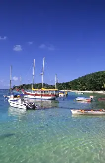 La Digue Prints: Beautiful perfect scene of ships sailboats and beach at La Digue in the Seychelle
