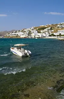 Watercraft Prints: Beautiful scenic color of white buildings and downtown village of beautiful island