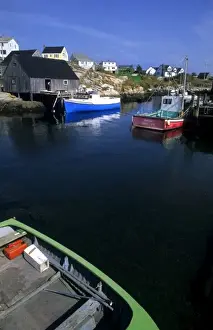 Fishing Town Prints: Beautiful village of Peggys Cove with harbor and fishing sheds in Nova Scotia Canada