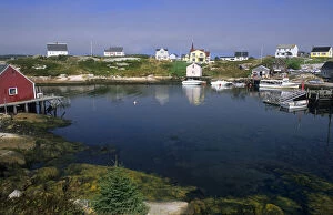 Beautiful village of Peggys Cove with harbour and fishing sheds in Nova Scotia
