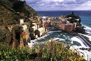 Beautiful Village of Vernazza in the Cinque Terre Area of Italy along Ocean
