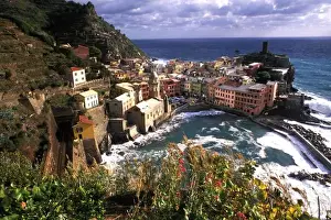 Vernazza Prints: Beautiful Village of Vernazza in the Cinque Terre Area of Italy along Ocean