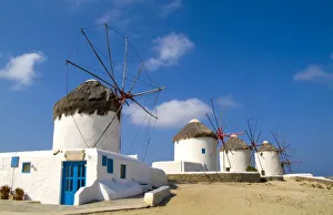 Images Dated 27th August 2021: Beautiful windmills on the island of Mykonos, Greece