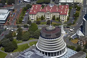 Historical Building Prints: The Beehive, Parliament Grounds, and Old Government Buildings, Wellington, North Island