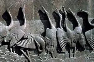Beijing, China, Graceful relief sculpture of Cranes on marble