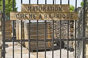 Mature Prints: Bel Air stores its own oak staves to be used later for making barrels, the sign says
