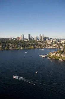 Bellevue, Washington, aerial view a wealthy neighborhood along the shoreline of Lake Washington