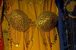 Images Dated 15th October 2004: Belly Dancer costume in window of vendor Khalil Bazaar, Cairo Egypt