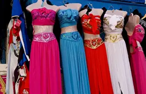 Tunisia Prints: Belly dancer outfits for sale in Sidi Bou Said in Tunis Tunisia Northern Africa as