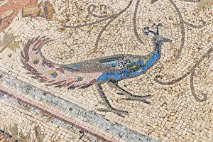 Uthina Prints: Ben Arous, Tunisia. Roman mosaic floor with a blue peacock at the Uthina Archaeological Site