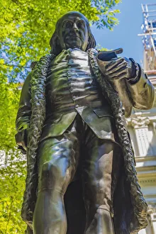 Patriotism Prints: Benjamin Franklin Statue, Boston, Massachusetts. Front of the Boston Latin School founded