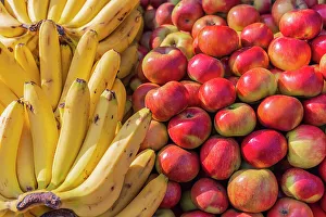Banana Prints: Berna Bugh, Kangan, India. Fresh bananas and apples at a market in a village of Jammu and Kashmir