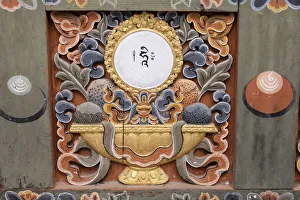 Décor Prints: Bhutan, Punakha Dzong. Traditional hand painted and carved wooden architectural detail