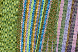 Souvenir Prints: Bhutan, Thimphu. Traditional Bhutanese hand woven textiles