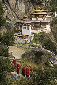 Bhutanese monks at a Taksang Monastery near Paro, Bhutan