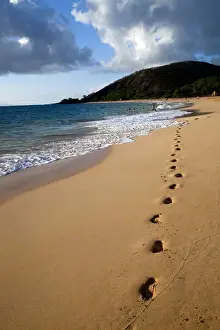 Big Beach, Makena on the Island of Maui, Hawaii evening light with footprints in the sand