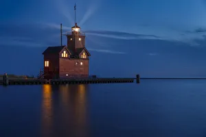 Blue Hour Prints: Big Red Lighthouse at dusk, Holland, Michigan