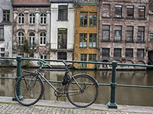 Bicycle Prints: Bike along rail in the historic medieval city of Ghent
