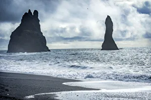 Pebble Prints: Black sand beach, South Shore, Iceland. Sand is black obsidian
