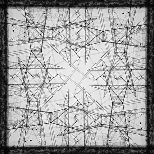 Abstract Prints: Black and white of power lines and towers abstract