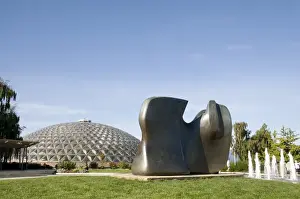 E O Reed Prints: Bloedel Conservatory and Knife Edge sculpture by Henry Moore in Queen Elizabeth Park