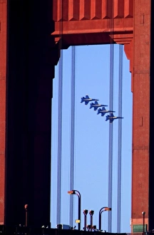 Images Dated 26th February 2008: Blue Angels As Seen In Flight Through the Golden Gate Bridge