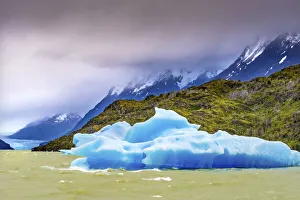 Patagonia Prints: Blue Iceberg Grey Lake, Torres del Paine National Park, Patagonia, Chile