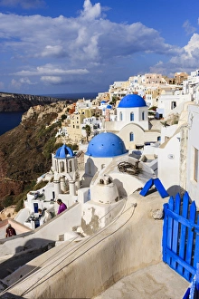 Images Dated 24th September 2015: Blue Roofed Churches and homes are everywhere on the Island. Santorini. Greece