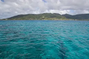 Antigua Prints: The blue waters of the Caribbean Sea over a coral reef near the island of Antigua