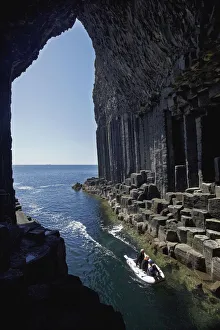 Exploration Prints: Boat in Fingals Cave, Staffa, off Isle of Mull, Scotland, United Kingdom