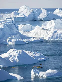 Kayak Prints: Boat at Ilulissat Icefjord, a UNESCO World Heritage Site, also called kangia or Ilulissat