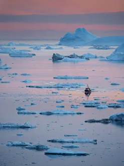 Images Dated 2017 August: Boat at Ilulissat Icefjord, a UNESCO World Heritage Site, also called kangia or Ilulissat