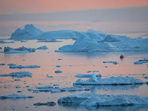Images Dated 2017 August: Boat at Ilulissat Icefjord, a UNESCO World Heritage Site, also called kangia or Ilulissat