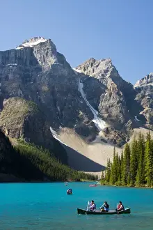 Boating Prints: Boating; Moraine lake; reflection; Canadian Rockies; Banff National Park; Alberta; Canada