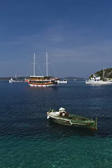 Boats docked in harbor, Hvar Island, Croatia