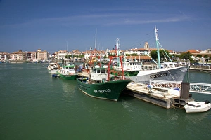 Basque Prints: Boats in the harbor at Ciboure, Pyrenees Atlantiques, French Basque Country, Southwest