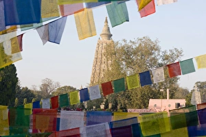 Images Dated 19th January 2007: Bodh Gaya Temple with prayer flags. Bihar, India