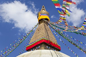 Low Angle View Prints: Bodnath Stupa, Kathmandu Valley, Nepal