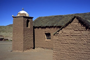 Bolivia, San Antonio, Bell tower on a mud brick church
