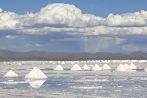 Images Dated 2nd June 2021: Bolivia, Uyuni, Salar de Uyuni. Cones of salt have been scraped up so that the salt will