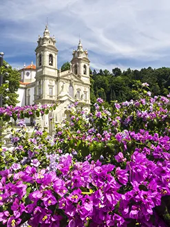 Bom Jesus do Monte complex with bright flowers